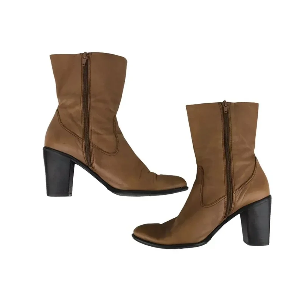Enzo Angiolini Womens‎ Brown Leather Side Zipper Western Booties Size US 7.5 M